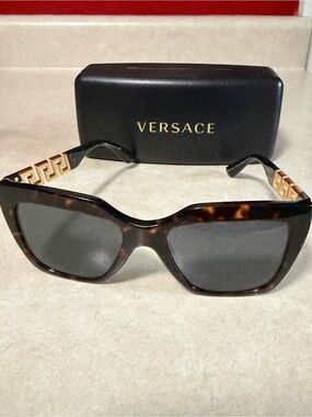 Versace Women’s Tortoise Frame Sunglasses with Gold Temple Detail